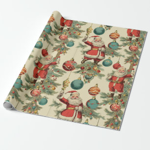 Papier Cadeau Kitschy Père Noël et ornementations papier à envel