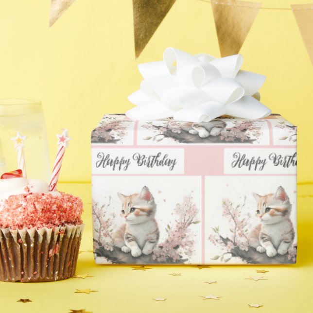 Papier Cadeau Kitten d'anniversaire dans le jardin (Fête d'anniversaire)