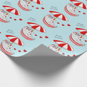 Papier Cadeau Kitten d'anniversaire en Hamac rouge et blanc