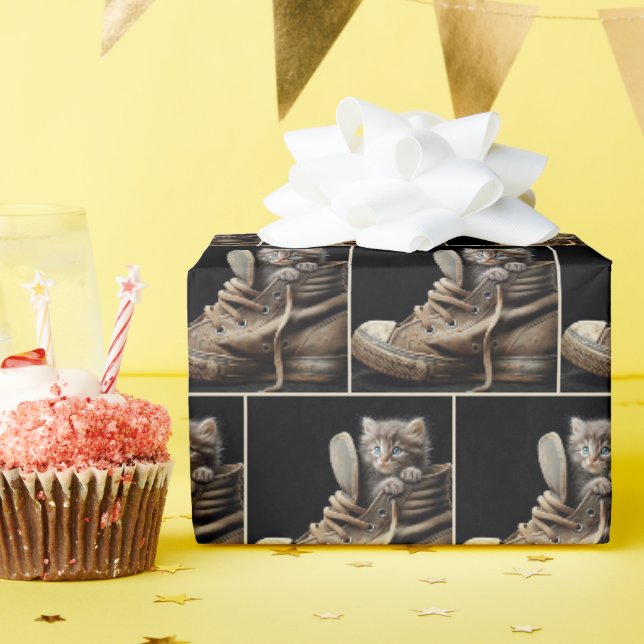Papier Cadeau Kitten En Vieux Basket (Fête d'anniversaire)