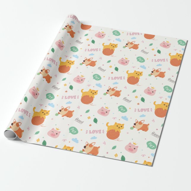 Papier Cadeau Kitten et Corgi Puppy (Déroulé)