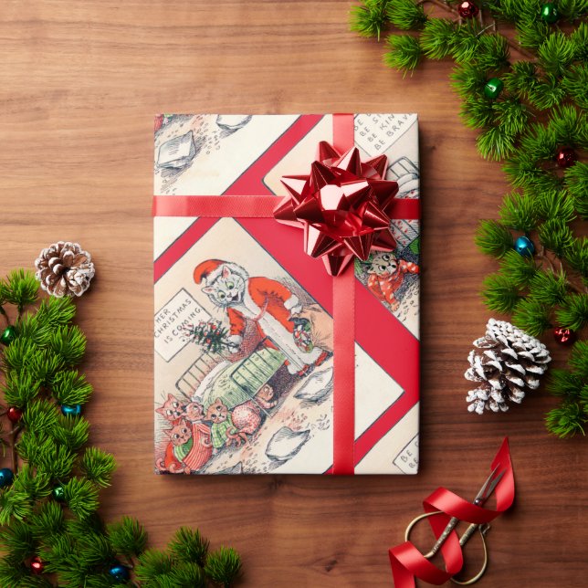 Papier Cadeau Kittens et Santa Cat, Louis Wain (Cadeau de vacances)