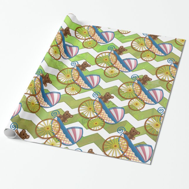 Papier Cadeau Kiwi Bash Green Chevron Baby Stuff (Déroulé)