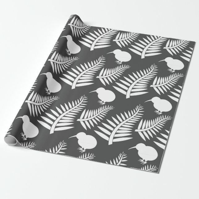 Papier Cadeau Kiwi et fougères Nouvelle-Zélande Papier d'envelop (Déroulé)