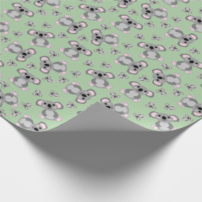 Papier Cadeau Koala Bear Baby shower vert genre neutre (Coin)