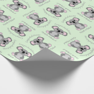 Papier Cadeau Koala Bear Baby shower vert genre neutre