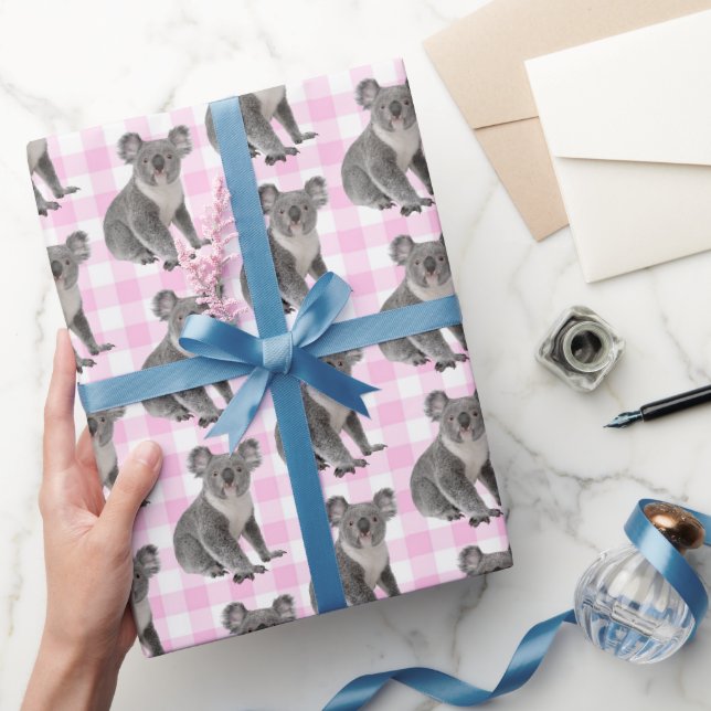 Papier Cadeau Koala Bears sur En vichy rose (Cadeaux)