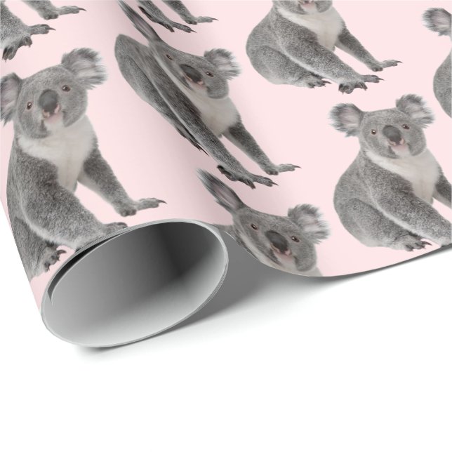 Papier Cadeau Koala Bears sur rose blush (Coin rond)