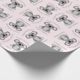 Papier Cadeau Koala ours Baby shower fille rose