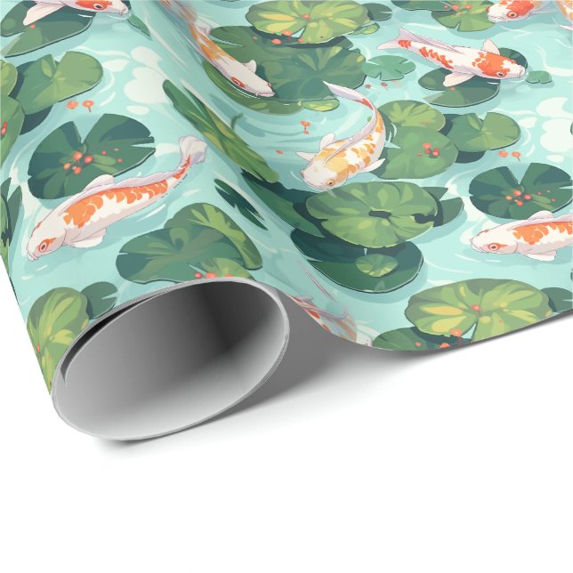 Papier Cadeau Koi et Nénuphars dans un étang (Coin rond)