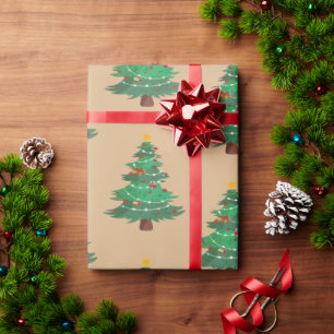 Papier Cadeau Kraft aquarelle pin hivernal vert arbre de Noël