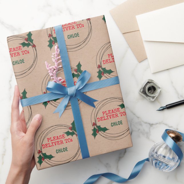 Papier Cadeau Kraft S'Il Vous Plaît Livrer À, Noël Customisé (Cadeaux)