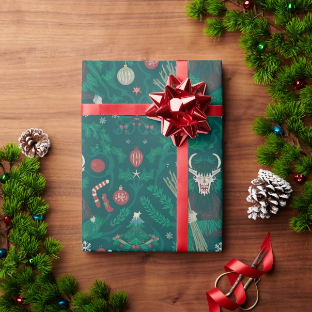 Papier Cadeau Krampus Wrapping Paper | Spooky Holiday Gift Wrap (Cadeau de vacances)