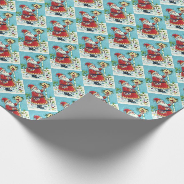 PAPIER CADEAU KRIS KRINGLE ALIMENTER LES OISEAUX REDBIRÉS, NOËL  (Coin)