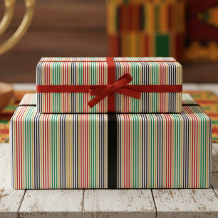 Papier Cadeau Kwanzaa Rouge, Noir, Vert et Or Rayé