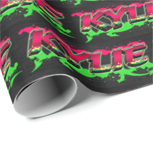 Papier Cadeau Kylie prénom nom graffiti rouge vert