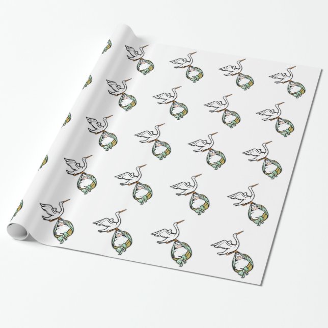 Papier Cadeau La cigogne porte un Baby shower (Déroulé)