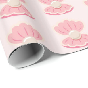 Papier Cadeau La coquille et la perle roses de mer modèlent le