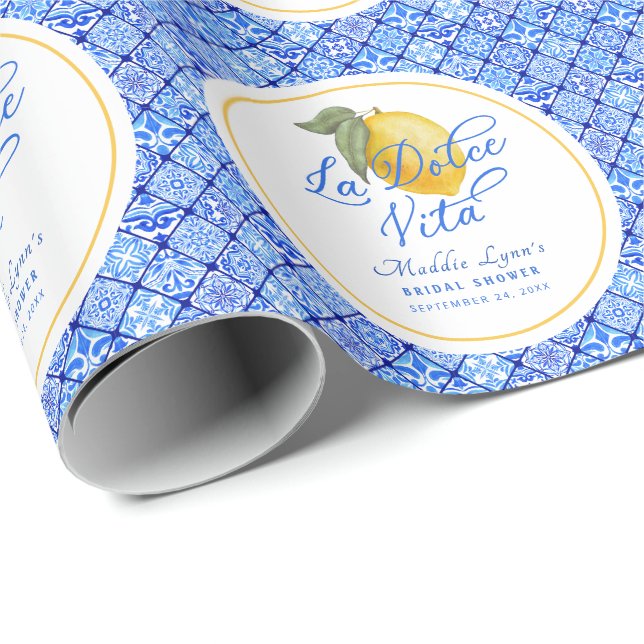 Papier Cadeau La Dolce Vita Fête de Mariage Personnalisée (Coin rond)