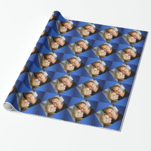 Papier Cadeau La famille personnalisée de photo couple le bleu