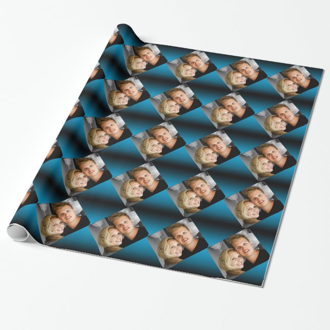Papier Cadeau La famille personnalisée de photo couple le bleu 2 (Déroulé)