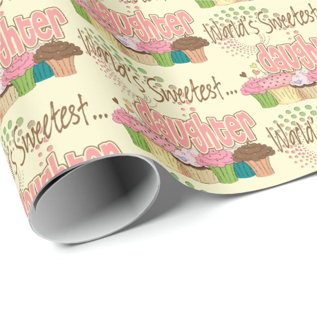 Papier Cadeau La fille la plus douce du monde Pastel Cupcake cad (Coin rond)