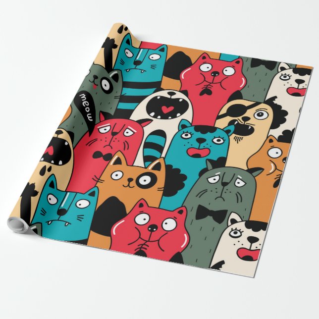 Papier Cadeau La foule de chats (Déroulé)