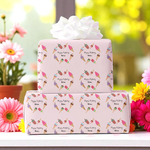 Papier Cadeau La Glace Cream Party Popsicles Cones rose
