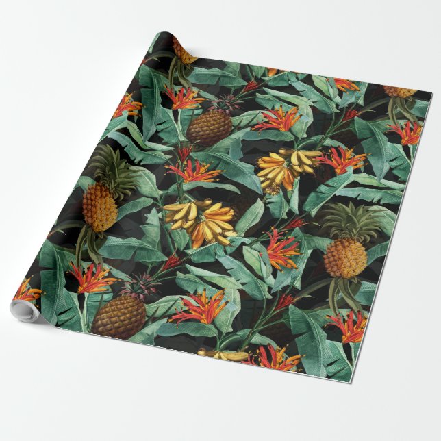 Papier Cadeau La jungle tropicale des fruits et des fleurs en no (Déroulé)