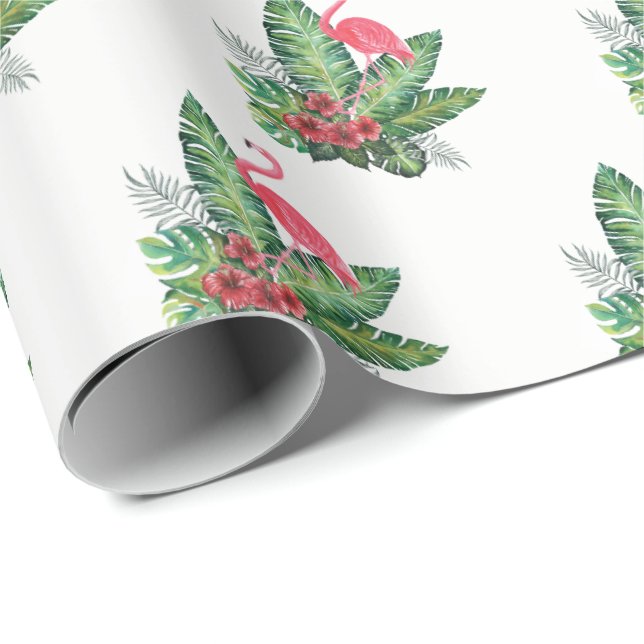 Papier Cadeau La ketmie tropicale de Flamant rose de paradis (Coin rond)