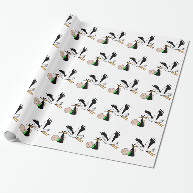 Papier Cadeau La livraison nouveau-née par la cigogne (Déroulé)