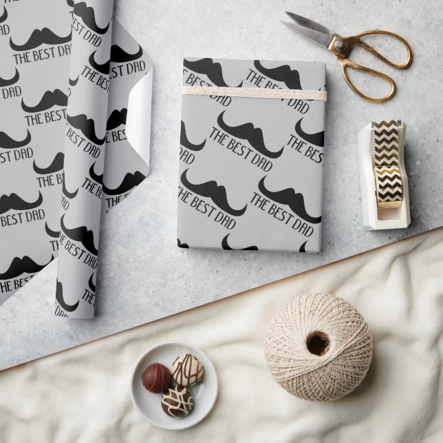 Papier Cadeau La meilleure fête des pères papa moustache noir et (Artisanat)