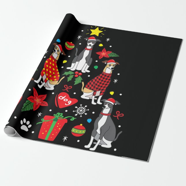 Papier Cadeau La mère d'un chien d'ornement de Noël italien Grey (Déroulé)