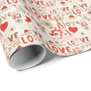 Papier Cadeau La Mignonne Valentines L'Amour Motif À Paris Tour 