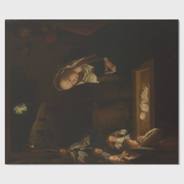 Papier Cadeau La Nativité à la Nuit (Naissance de Jésus, Noël) (Plat)