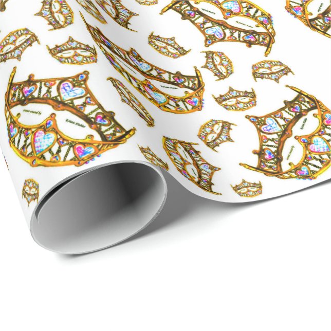 Papier Cadeau La reine de l'or de coeurs couronne le papier (Coin rond)