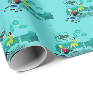 Papier Cadeau La rétro nuit de la fille en papier d'emballage