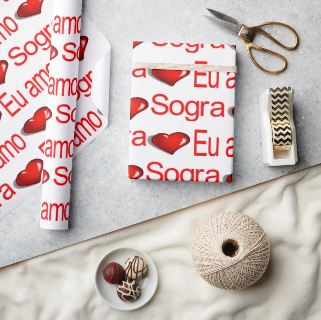 Papier Cadeau La Saint Valentin Envelopper le papier Eu amo Sogr (Artisanat)