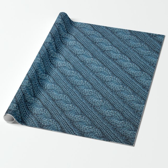 Papier Cadeau la texture du tissu tricoté, couleur bleu clair (Déroulé)