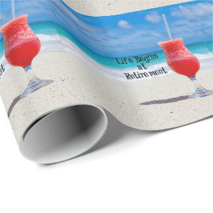 Papier Cadeau La vie commence à la retraite - plage de sable, jo
