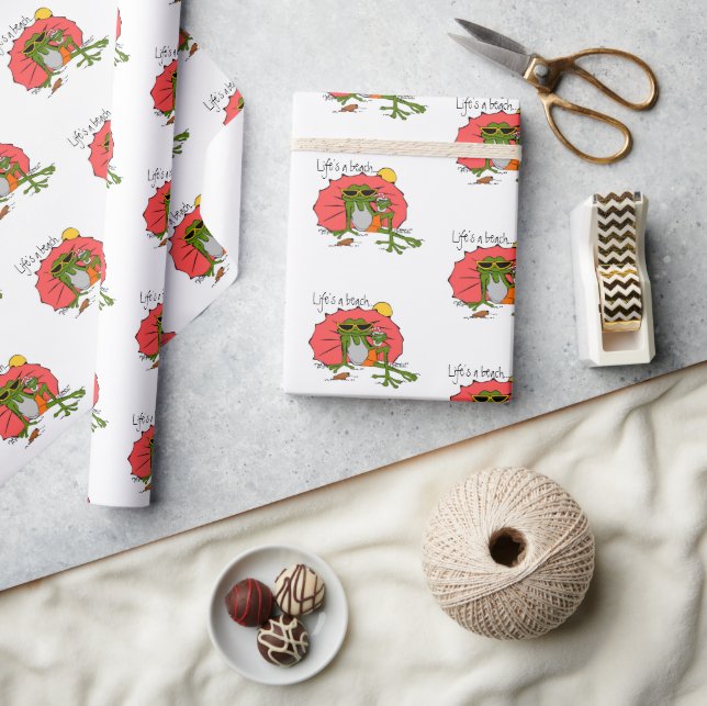 Papier Cadeau La vie est une grenouille caricaturale avec parapl (Artisanat)