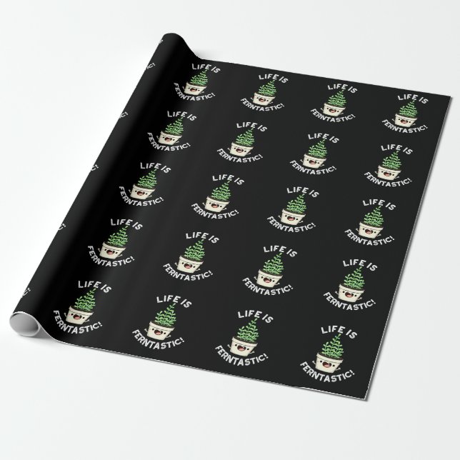 Papier Cadeau La Vie Friste Grosse Ferne Plante Pun Dark BG (Déroulé)