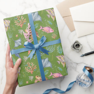 Papier Cadeau La vie océanique à l'aquarelle Avocat texturé