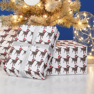 Papier Cadeau Labrador Chocolat À Santa Hat Noël