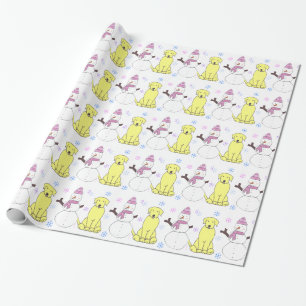 Papier Cadeau Labrador retriever et bonhomme de neige