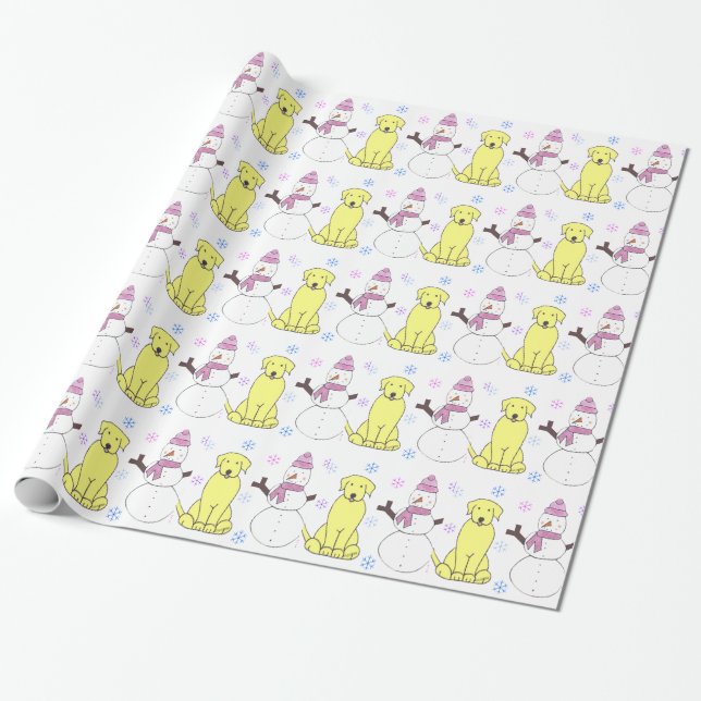 Papier Cadeau Labrador retriever et bonhomme de neige (Déroulé)