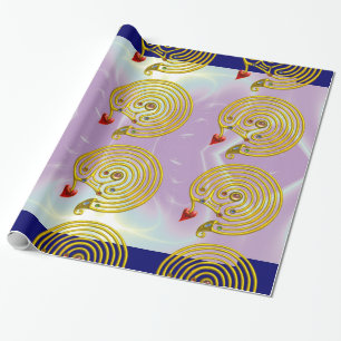 PAPIER CADEAU LABYRINTHE D'OR HYPER / VAGUES LUMINEUSES TURQUOIS