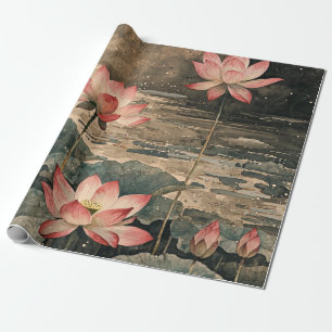 Papier Cadeau Lac de lotus au clair de lune (3)