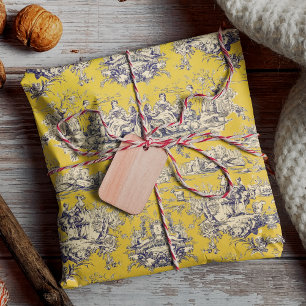 Papier Cadeau Lac fleuri vintage jaune toile de jouy