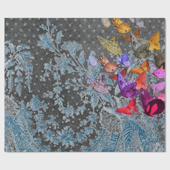 PAPIER CADEAU LACE ANTIQUE CADEAU WRAP AVEC BEURRE EN BLEU (Plat)